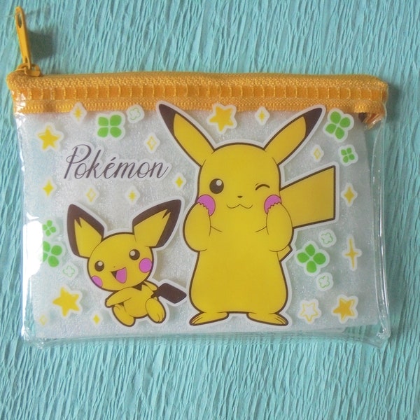 Pocket Monsters Mini Cosmetic Pouch or Coin Purse- Cute Pokemon Pikachu and Pichu Design- Anime Character Collection