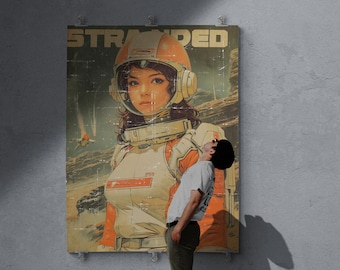 Moebius Astronaut art / 80s style / Science fiction / Large format poster in Papier Froissé