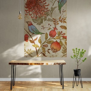 Uccelli e fiori in stile giapponese su Papier Froissé (carta stropicciata)