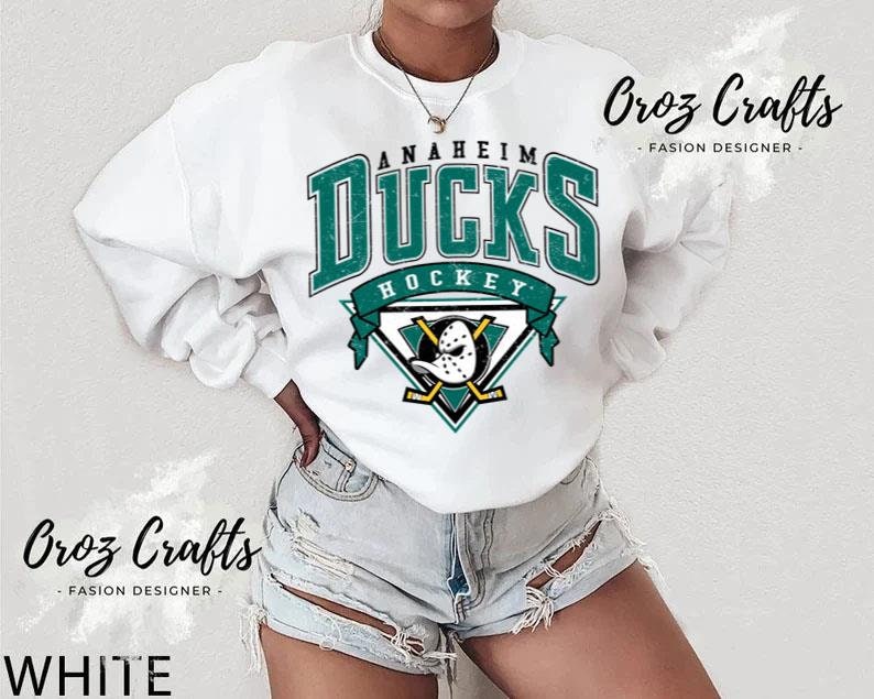 Anaheim Ducks Hockey Crewneck Tee  Varsity Mighty Ducks Shirt Designed &  Sold By Tring Tee
