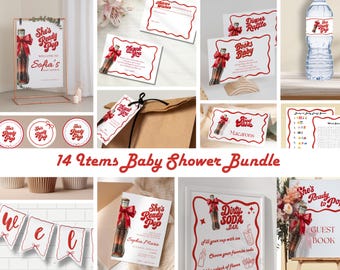 Red Soda Baby Shower Bundle, She's Ready to Pop Party Decorations (Digital Download)