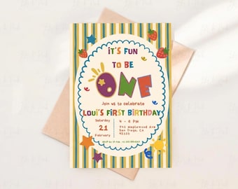 Fun To Be One First Birthday Invitation, Vintage Style, Editable Canva Template (Instant Download)