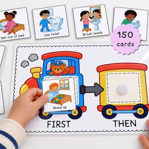 First Then Board Printable, Visual Schedule with Editable 150 Picture Cards
