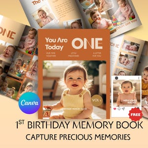 Libro de recuerdos editable para el primer cumpleaños, revista de hitos del bebé (descarga digital)