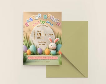 Kids Easter Egg Hunt Invitation, Party With My Peeps, Editable Canva