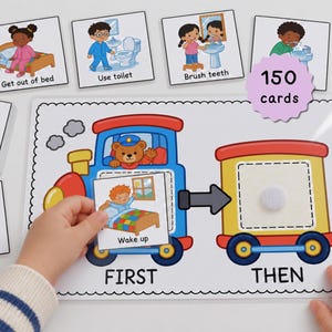 Printbaar 'Eerst dan'-bord, visueel schema met 150 plaatjeskaarten