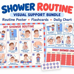 Shower Routine Visual Schedule for Kids, Hygiene Flashcards, Daily Shower Chart