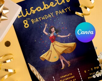 Princess Birthday Invitation, Fairytale Birthday Invite, Editable Canva Template, Instant Download.