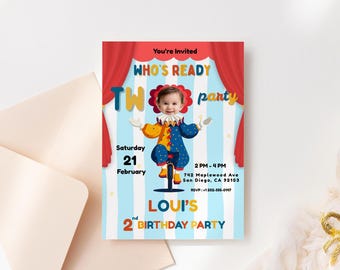 Circus 2nd Birthday Invitation Editable Photo, Who's Ready Two Party Invite, Digital Download