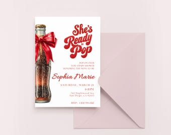 Soda Pop Baby Shower Invitation, She's Ready to Pop, Editable Canva Template