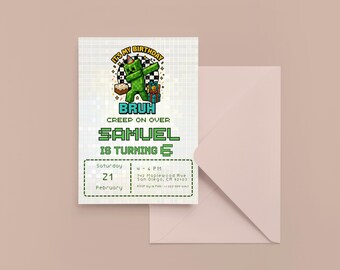 Pixel Block Birthday Invitation, Mine Crafter Party Invite (Digital Download)