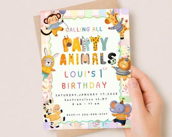 Calling All Party Animals Invitation, Editable Safari Party Any Age (Digital Download)