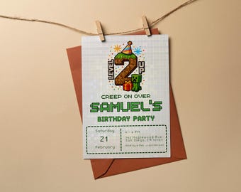 Pixel Block 2nd Birthday Invitation, Mine crafter second Party Invite (Digital Download)
