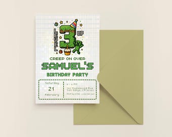 Pixel Block Third Birthday Invitation, Mine Crafter 3rd Party Invite (Digital Download)