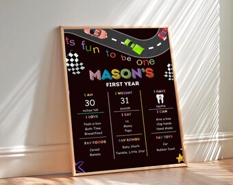 First Birthday Stats Poster, Fun to Be One Boy Milestone Board (Digital Download)