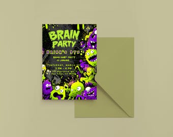 Brain rot Birthday Party Invitation, Neon Slime Monster Kids Party Invite Printable. Editable Canva.