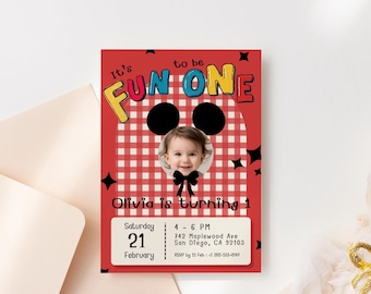 It's Fun to Be One Birthday Invitation, Editable Photo First Birthday Invite (Digital Download)
