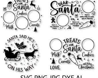 Pacchetto SVG di Santa Tray: piatto natalizio con latte e biscotti (download digitale)