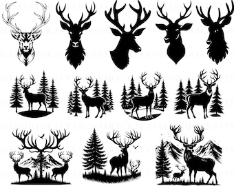Deer Silhouette svg Bundle, Forest, Mountains, Animals (svg, png, jpg, dxf, ai)