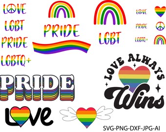Paquete SVG LGBT, SVG de amor del orgullo, SVG de arcoíris del orgullo, SVG de corazón arcoíris, El amor es amor, Todo por amor, Paquete SVG del orgullo gay, SVG, PNG, Archivo digital