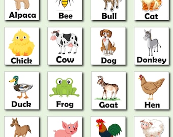 16 Farm Animals Flash Cards, Montessori flashcards, Educational Cards,  INSTANT DOWNLOAD