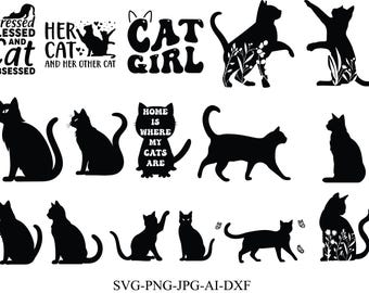 Cat Silhouette svg,Cat Vector Design, Cat SVG Bundle, Cat Silhouette bundle cut file,Cut File Cricut, Silhouette, Cat Shapes Clip Art Bundle