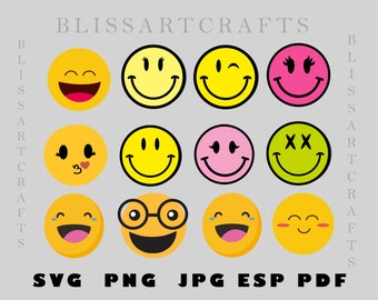 Colorful Smiley Face Bundle, Smiley Face Svg, Smiley Svg, Happy Face Svg