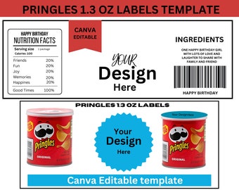 Pringles 1,3 oz etiketten sjabloon | Canva bewerkbare sjabloon | Digitaal artikel | Pringles-sjabloon