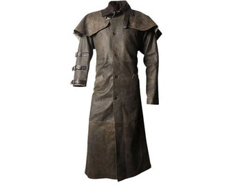 Handmade Full Length Leather Duster Coat: Gothic Cosplay Halloween Costume