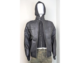 Handgefertigte Y2K Biker Style Lederjacke / 100% echte Moto-Jacke mit Kapuze Herren /