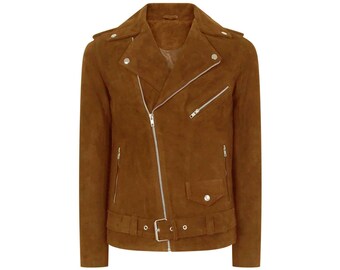 Man's Suede Jacket Moto/ Brown Suede Leather Jacket/ Bikers Jacket/ Personalized Gift/