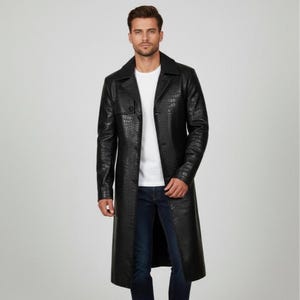 Herren Schwarz Krokodil Kunstleder Trenchcoat: Alligator Style