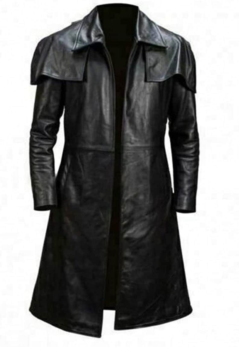 Men's Fallout Suede Leather Duster Coat/ Ranger Military Long Leather ...