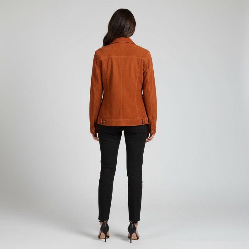 Women's Tan Brown Suede Trucker Jacket image 8