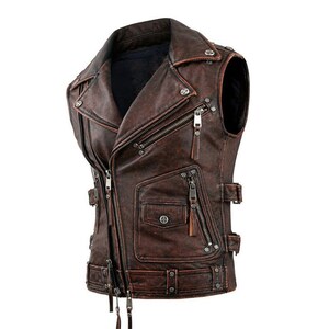 Motorcycle Leather Vest/ Men's Leather Biker Vest/ Handmade Cow Leather Vest/
