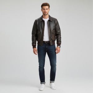 Herren Schwarz Distressed Leder A2 Bomber Fliegerjacke