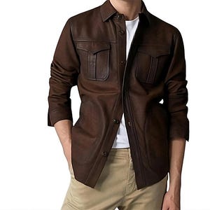 Suede Leather Jacket / Brown Suede Shirt Jacket / Motorcycle Jacket Men/ Gift For Him/