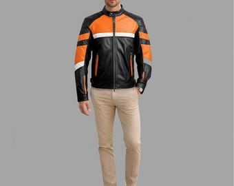 バイク用ブラック本革ジャケット、バイカースタイル - Etsy 日本