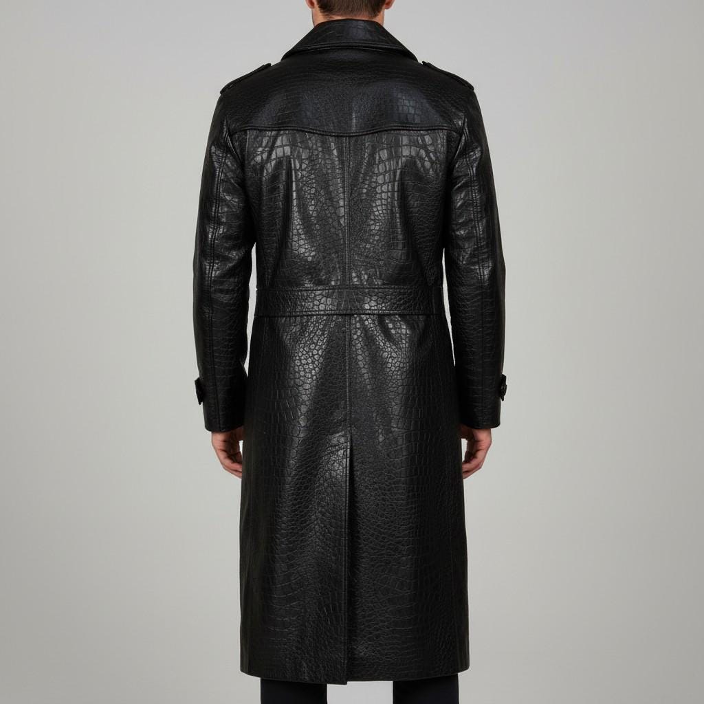 Men's Black Crocodile Faux Leather Trench Coat: Alligator Style - Etsy