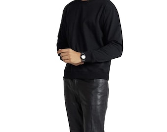 Men's Black Leather Pants: Genuine Sheepskin, Biker Streetwear Style