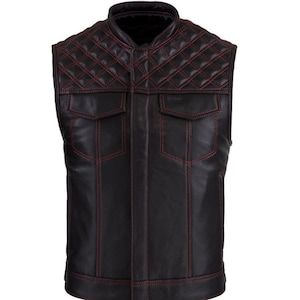 Men&#39;s Diamond Quilted Leather Motorcycle Vest/ Handmade Biker Vest/