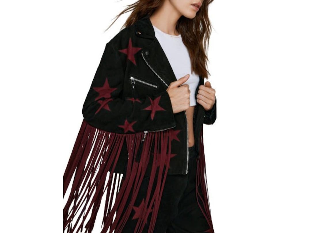 Suede Fringe Jacket/ Black Western Jacket/ Tassel Jacket/ Star - Etsy