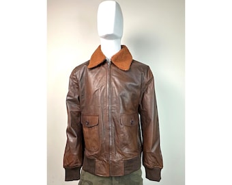 80s Vintage Genuine Leather A2 Flying Jacket. Classic Mens Dark