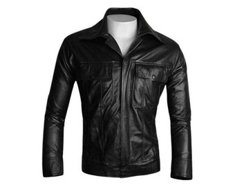 Men's Trucker Leather Jacket/ Black Biker Jacket/ Vintage Character Jacket/ Gift For Him/