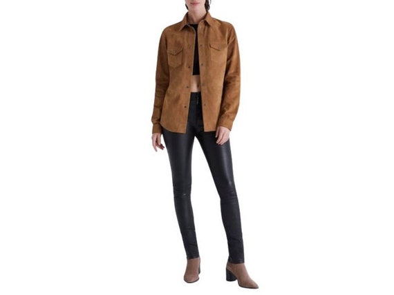 Suede Leather Jacket/ Brown Suede Leather Shirt Women/ Sueded Jacket/ - Etsy Suede Leather Jacket/ Brown Suede Leather Shirt Women/ Sueded Jacket/ - Etsy