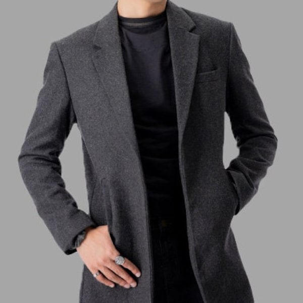 Men Wool Trench Coat/ Long Vintage Coat Men Warm/ Handmade Winter Coat/ Grey Pea Coat/ Gift For Him/