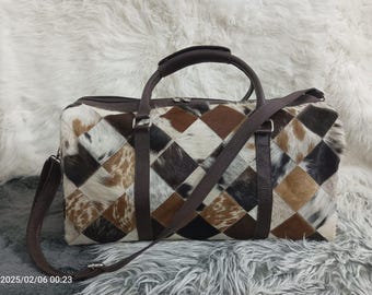 Echte Kuhfell Reisetasche: Patchwork Kuhfell Reisegepäck (56x30x30cm)