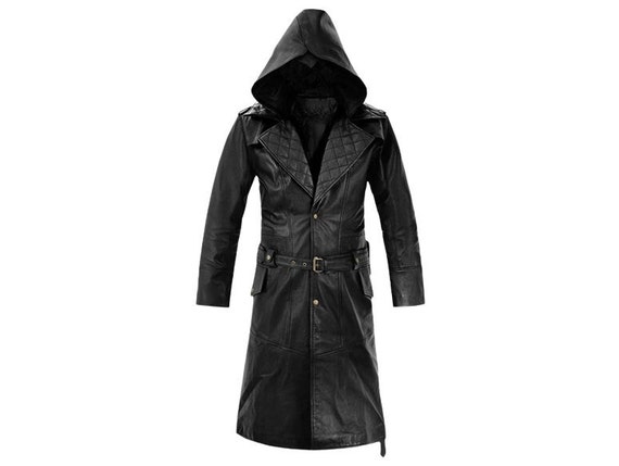 Men's Black Leather Cosplay Trench Coat: Handmade Steampunk Halloween Coat