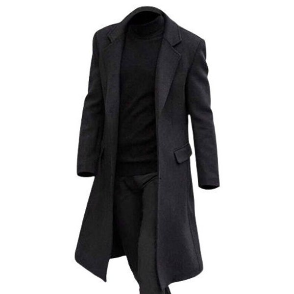 Men's Wool Overcoat/ Black Full Length Wool Coat/ Longline Winter Wool Coat/