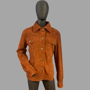 Women&#39;s Tan Brown Suede Trucker Jacket
